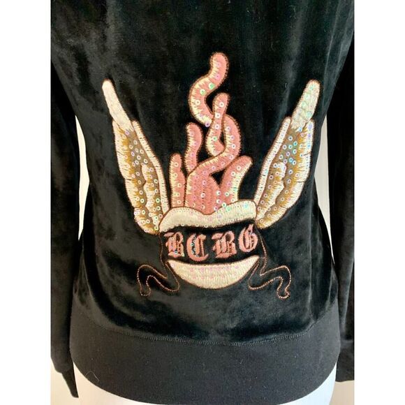 VTG Y2K BCBG MaxAzria Black Velour Rhinestone Track Suit L Hoodie Juicy Heart Lo - Picture 13 of 16
